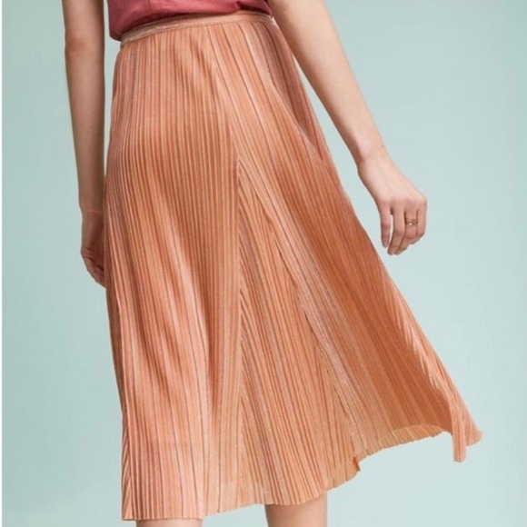 ANTHROPOLOGIE MAEVE AMBRA ROSE PINK SHIMMER METALLIC A-LINE PLEATED SKIRT - Picture 2 of 13